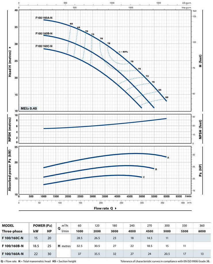 Кривая производительности Pedrollo F 100/160B-N