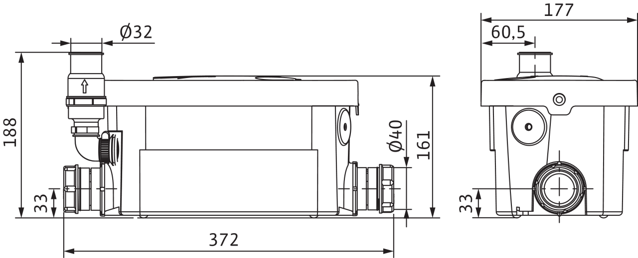 Розміри насосної установки Wilo HiDrainlift 3-24